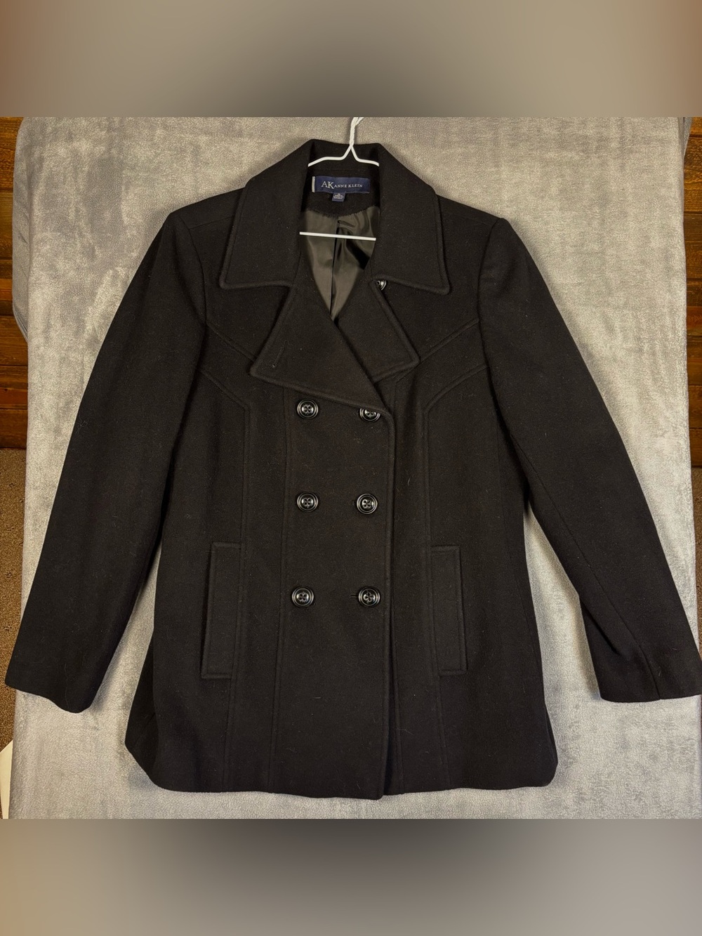 Anne Klein Black Wool Blend Double Breasted Pea Coat Jacket Womens XL